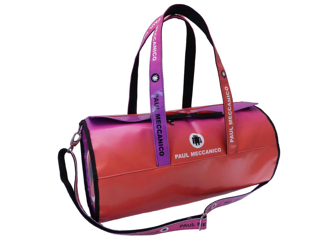 WOMAN SPORT BAG LILAC, FUXIA AND RED COLOURS. ROLLING MODEL MADE OF LORRY TARPAULIN. - Unique Pieces Paul Meccanico