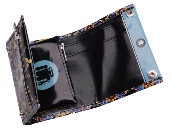 WOMAN WALLET BLACK COLOUR TAPESTRY STYLE. MODEL TREK MADE OF LORRY TARPAULIN. - Paul Meccanico