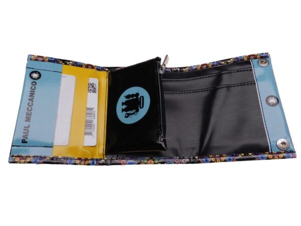 WOMAN WALLET BLACK COLOUR TAPESTRY STYLE. MODEL TREK MADE OF LORRY TARPAULIN. - Paul Meccanico
