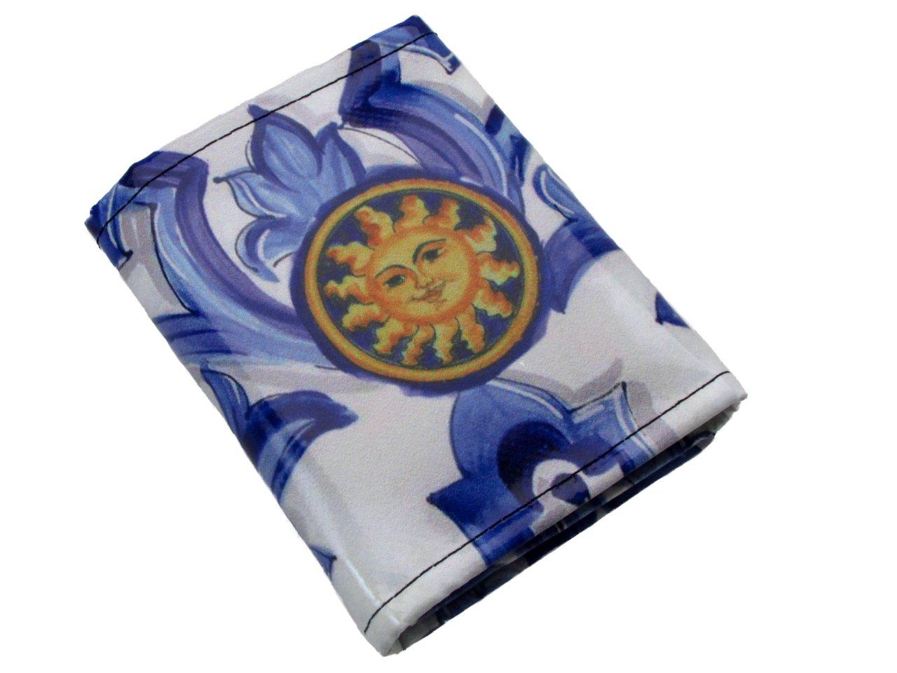 WOMAN WALLET LIGHT BLUE AND WHITE COLOURS MAJOLICA FANTASY. MODEL TREK MADE OF LORRY TARPAULIN. - Paul Meccanico
