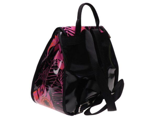 WOMAN'S BACKPACK BLACK AND FUXIA COLOURS PALM FANTASY. PULP MODEL MADE OF LORRY TARPAULIN. - Limited Edition Paul Meccanico
