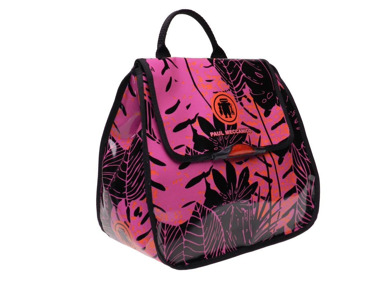 WOMAN'S BACKPACK BLACK AND FUXIA COLOURS PALM FANTASY. PULP MODEL MADE OF LORRY TARPAULIN. - Limited Edition Paul Meccanico