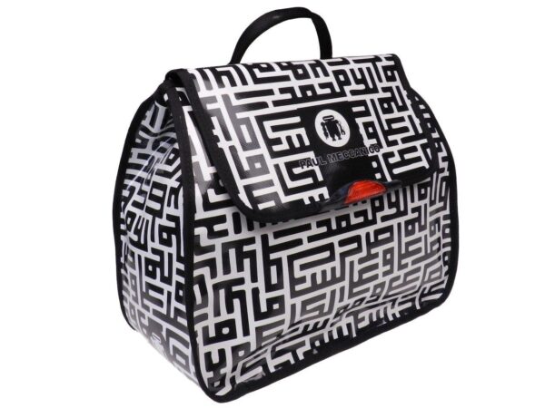 WOMAN'S BACKPACK BLACK AND WHITE COLOURS LABYRINTH PATTERN. PULP MODEL MADE OF LORRY TARPAULIN. - Limited Edition Paul Meccanico