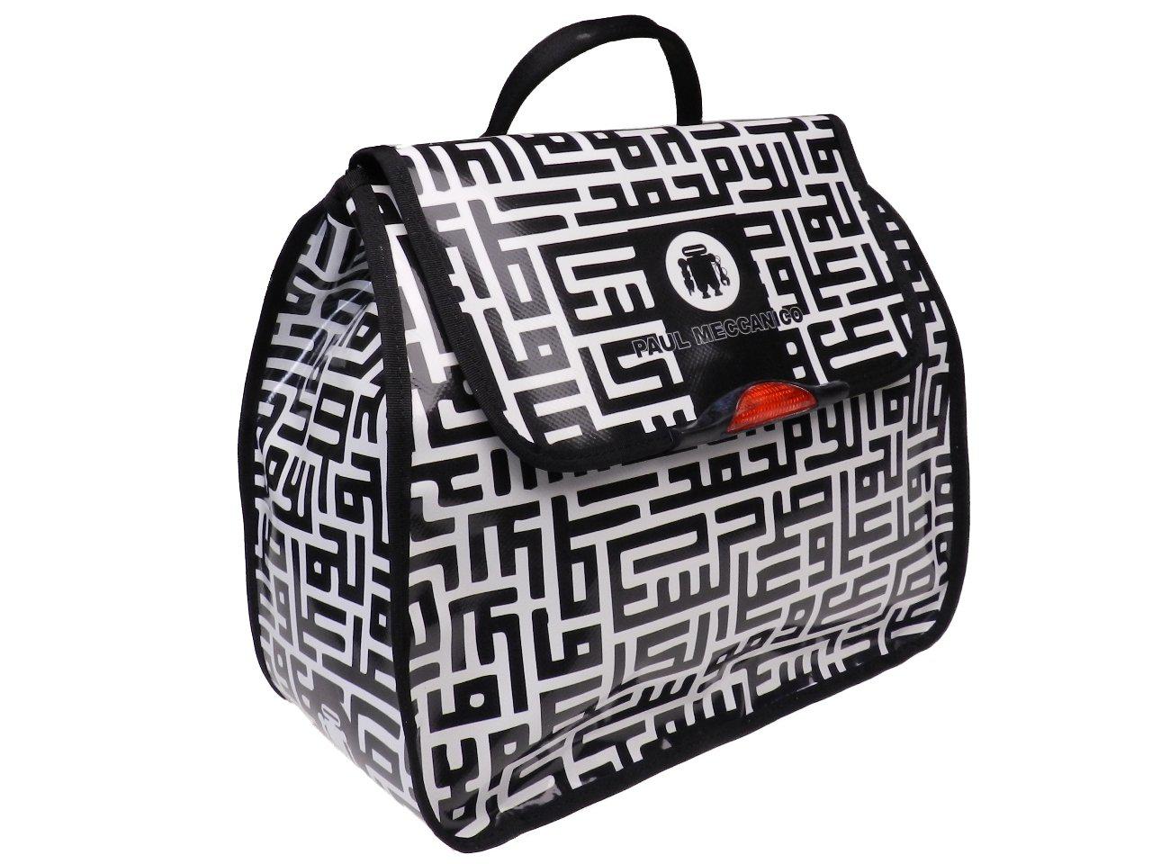 WOMAN'S BACKPACK BLACK AND WHITE COLOURS LABYRINTH PATTERN. PULP MODEL MADE OF LORRY TARPAULIN. - Limited Edition Paul Meccanico
