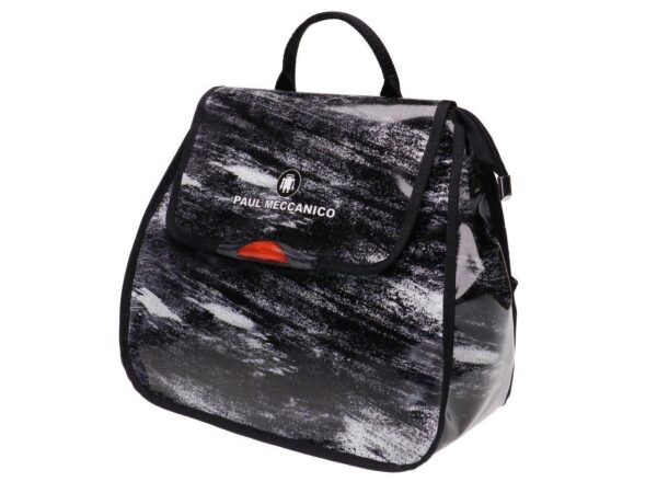 WOMEN'S "BACK BAG" BLACK AND WHITE WITH GRAPHITE FANTASY. MODEL PULP MADE OF LORRY TARPAULIN. - Limited Edition Paul Meccanico