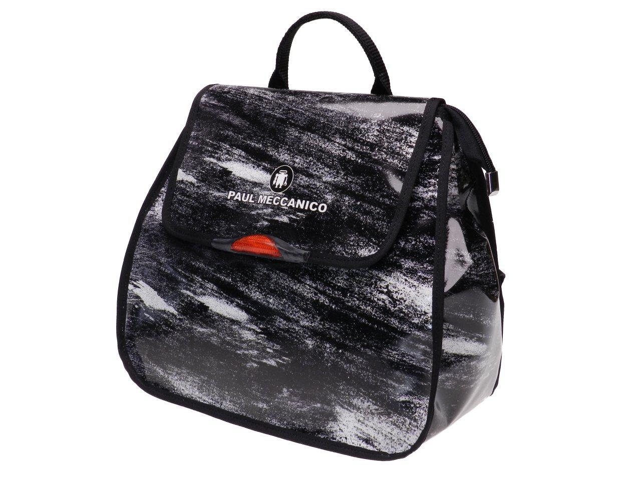WOMEN'S "BACK BAG" BLACK AND WHITE WITH GRAPHITE FANTASY. MODEL PULP MADE OF LORRY TARPAULIN. - Limited Edition Paul Meccanico