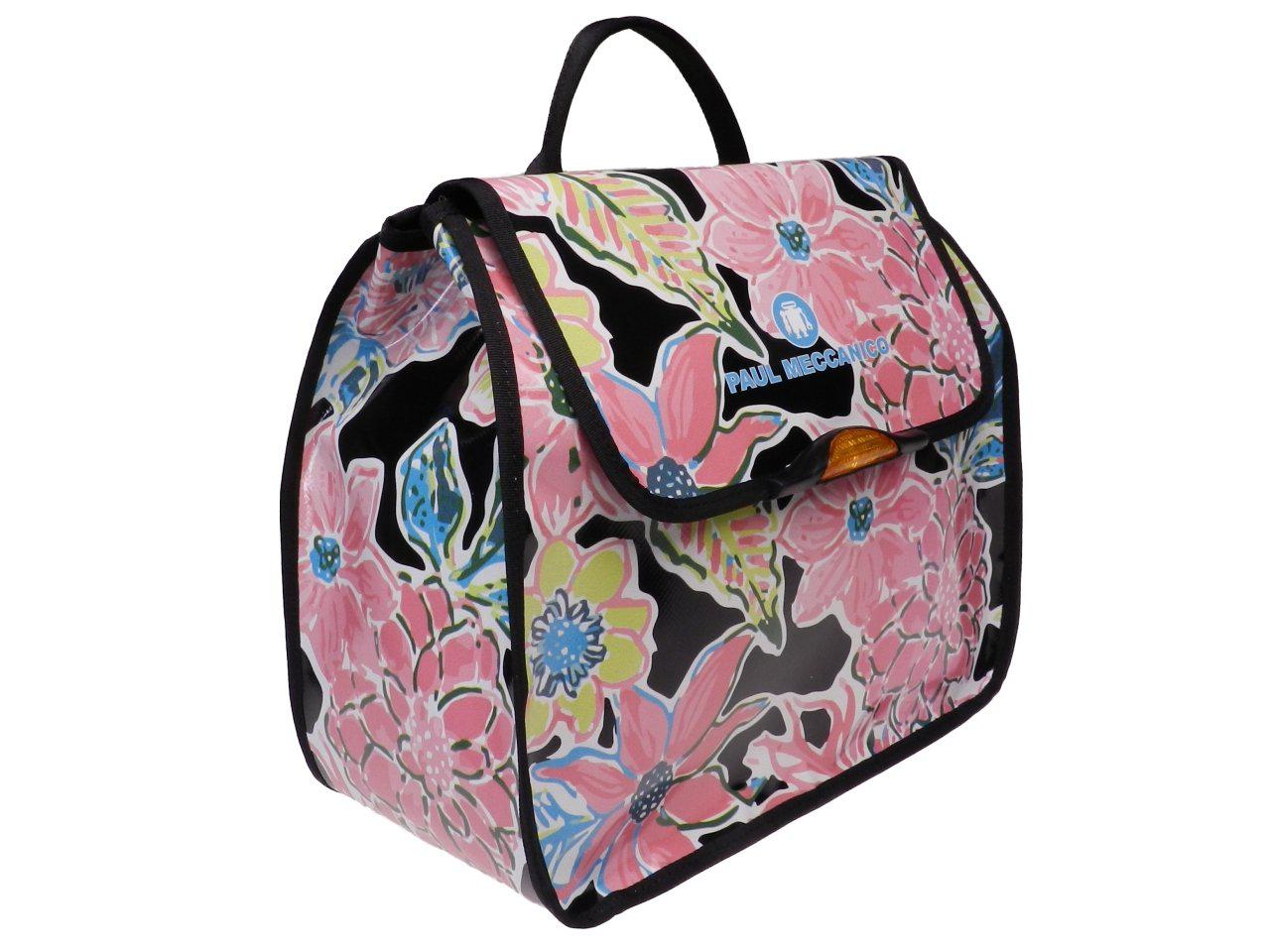 WOMAN'S BACKPACK BLACK COLOUR FLORAL FANTASY. PULP MODEL MADE OF LORRY TARPAULIN. - Limited Edition Paul Meccanico