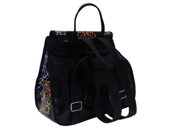 WOMAN'S BACKPACK BLACK MANDALA FANTASY. PULP MODEL MADE OF LORRY TARPAULIN. - Limited Edition Paul Meccanico