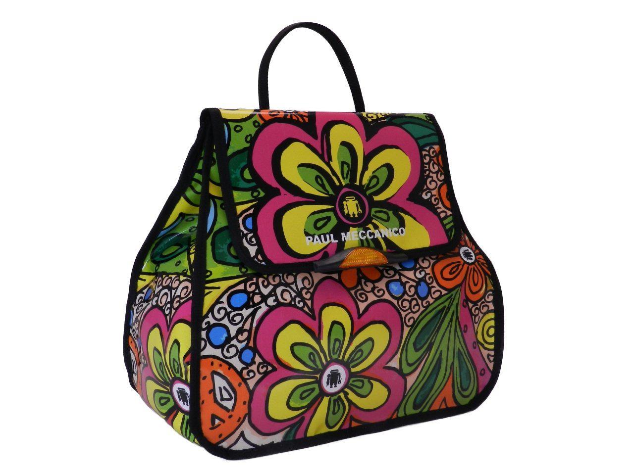 COLOURFUL WOMEN'S "BACK BAG" WITH FLORAL FANTASY. MODEL PULP MADE OF LORRY TARPAULIN. - Limited Edition Paul Meccanico