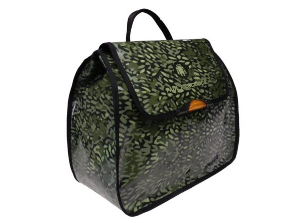 WOMAN'S BACKPACK GREEN COLOUR CAMOUFLAGE FANTASY. PULP MODEL MADE OF LORRY TARPAULIN. - Limited Edition Paul Meccanico