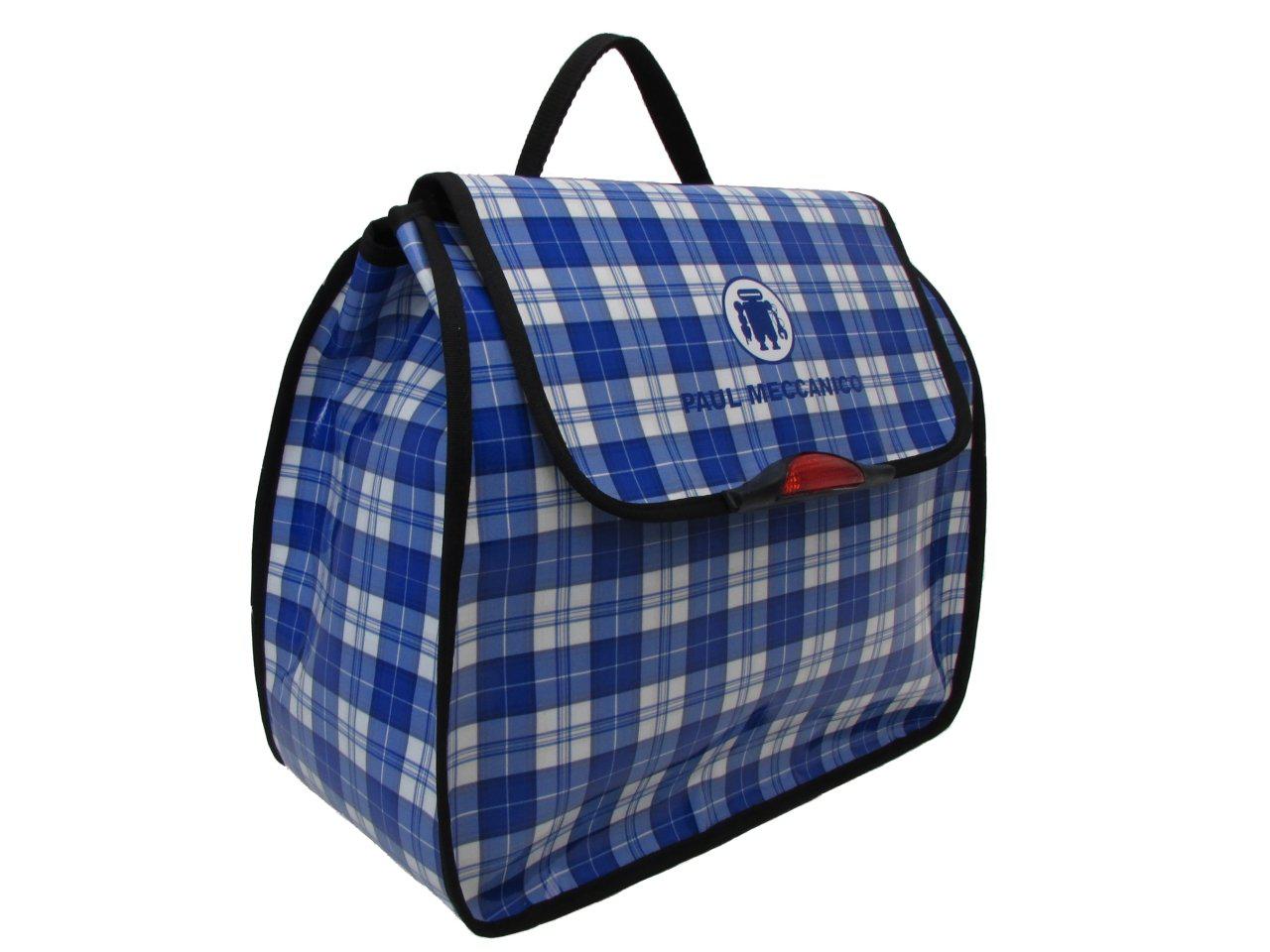 WOMEN'S "BACK BAG" LIGHT BLUE AND WHITE WITH MADRAS FANTASY. MODEL PULP MADE OF LORRY TARPAULIN. - Limited Edition Paul Meccanico
