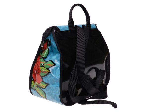 WOMAN'S BACKPACK LIGHT BLUE FLORAL FANTASY. PULP MODEL MADE OF LORRY TARPAULIN. - Limited Edition Paul Meccanico
