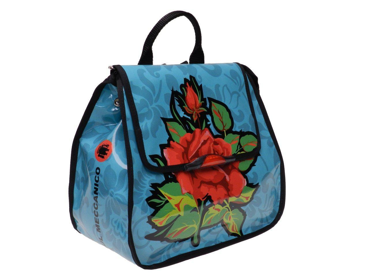 WOMAN'S BACKPACK LIGHT BLUE FLORAL FANTASY. PULP MODEL MADE OF LORRY TARPAULIN. - Limited Edition Paul Meccanico