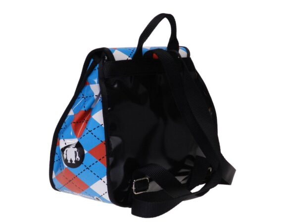 WOMAN'S BACKPACK LIGHT BLUE, WHITE AND RED COLOURS MADRAS FANTASY. PULP MODEL MADE OF LORRY TARPAULIN. - Limited Edition Paul Meccanico