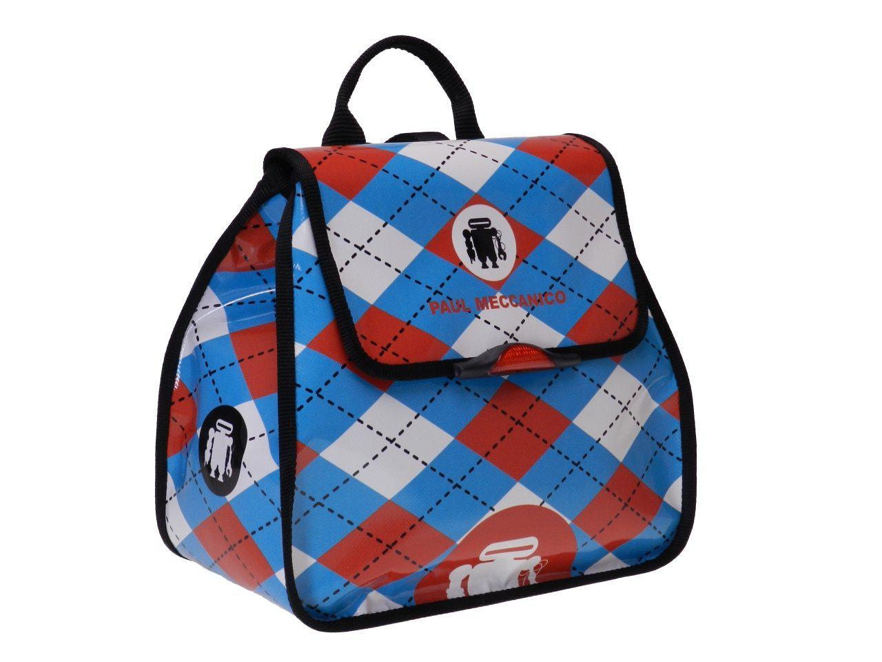 WOMAN'S BACKPACK LIGHT BLUE, WHITE AND RED COLOURS MADRAS FANTASY. PULP MODEL MADE OF LORRY TARPAULIN. - Limited Edition Paul Meccanico