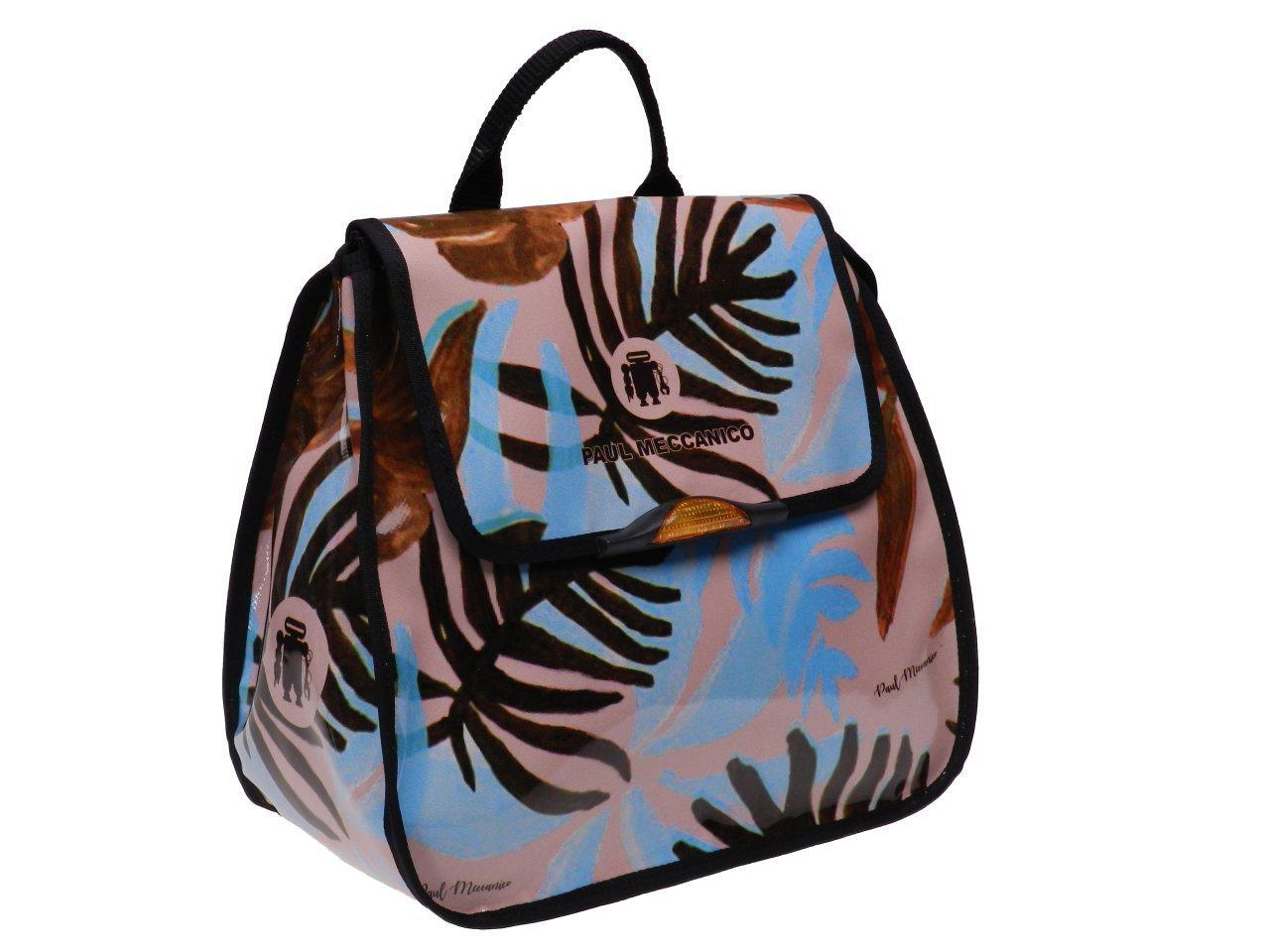 WOMAN'S BACKPACK PINK AND LIGHT BLUE COLOURS FLORAL FANTASY. PULP MODEL MADE OF LORRY TARPAULIN. - Limited Edition Paul Meccanico