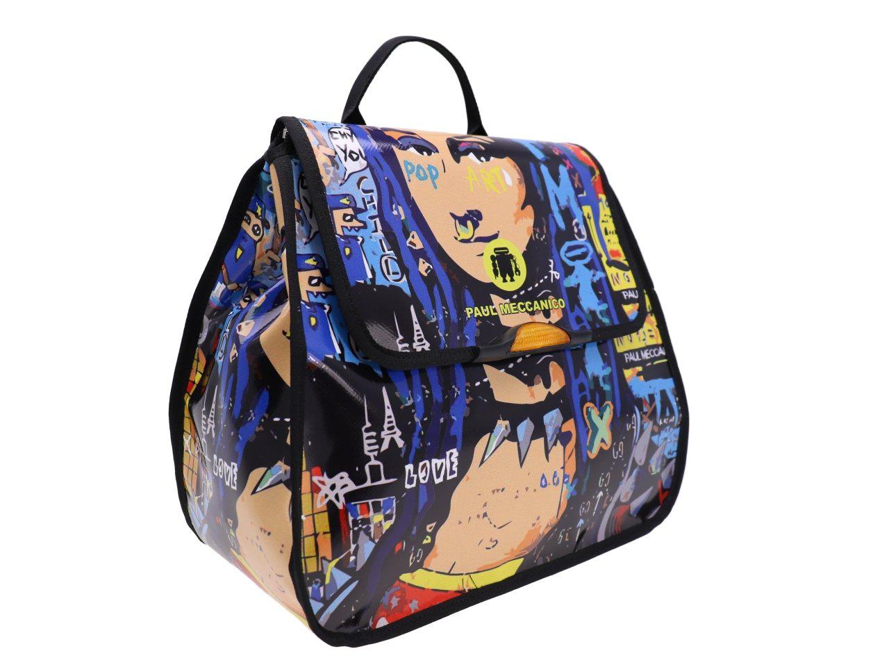 WOMAN'S BACKPACK "POP" STYLE. PULP MODEL MADE OF LORRY TARPAULIN. - Limited Edition Paul Meccanico