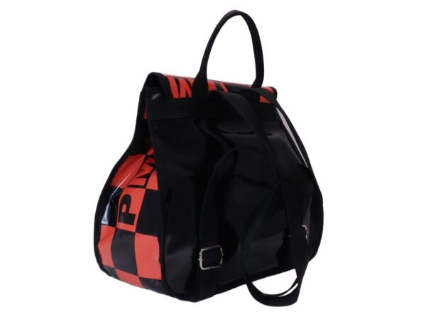 WOMAN'S BACKPACK RED AND BLACK COLOURS. FLORAL FANTASY. PULP MODEL MADE OF LORRY TARPAULIN. - Limited Edition Paul Meccanico