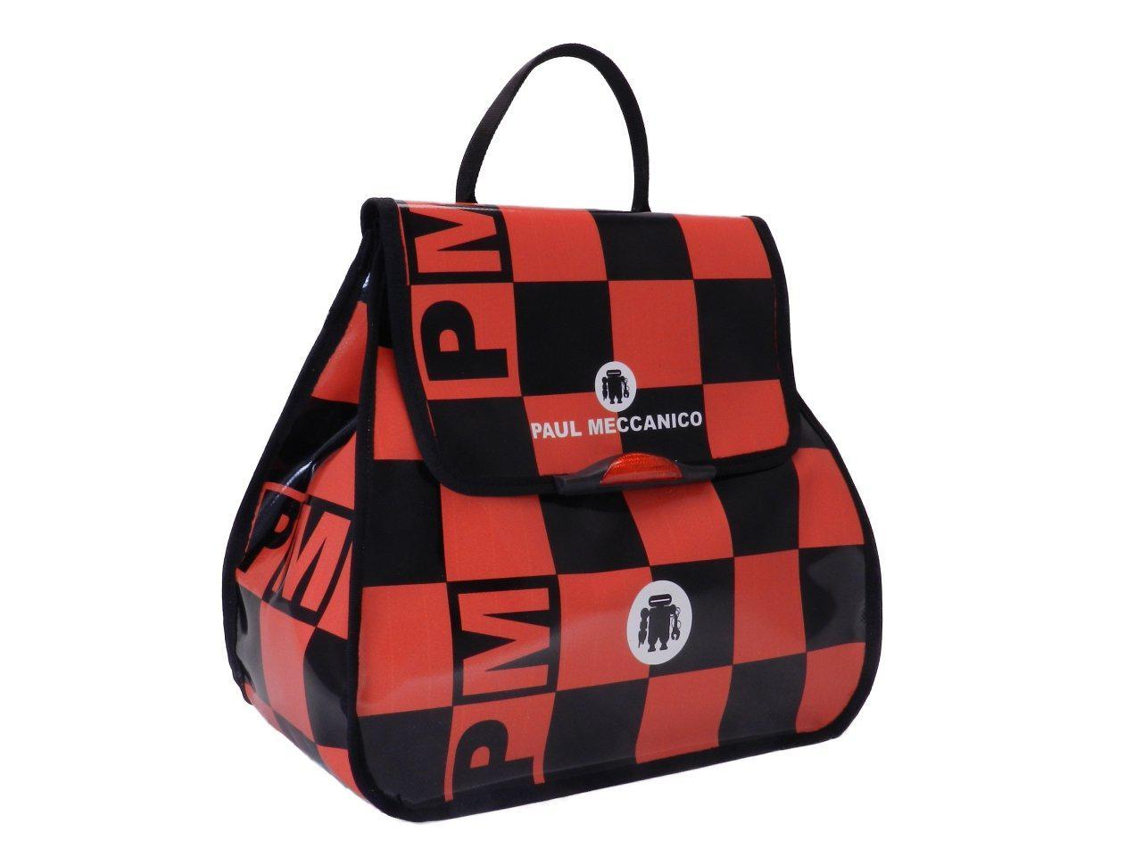 WOMAN'S BACKPACK RED AND BLACK COLOURS. FLORAL FANTASY. PULP MODEL MADE OF LORRY TARPAULIN. - Limited Edition Paul Meccanico