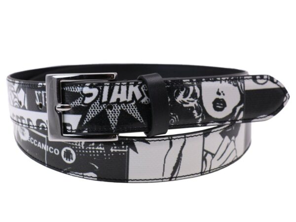 WOMAN'S BELT BLACK AND WHITE COLOURS CARTOON STYLE MADE OF LORRY TARPAULIN - Unique Pieces Paul Meccanico