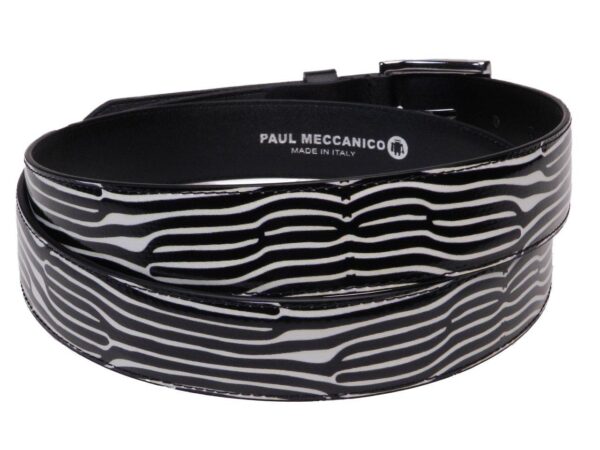 WOMAN'S BELT BLACK AND WHITE COLOURS ETHNIC FANTASY MADE OF LORRY TARPAULIN - Unique Pieces Paul Meccanico