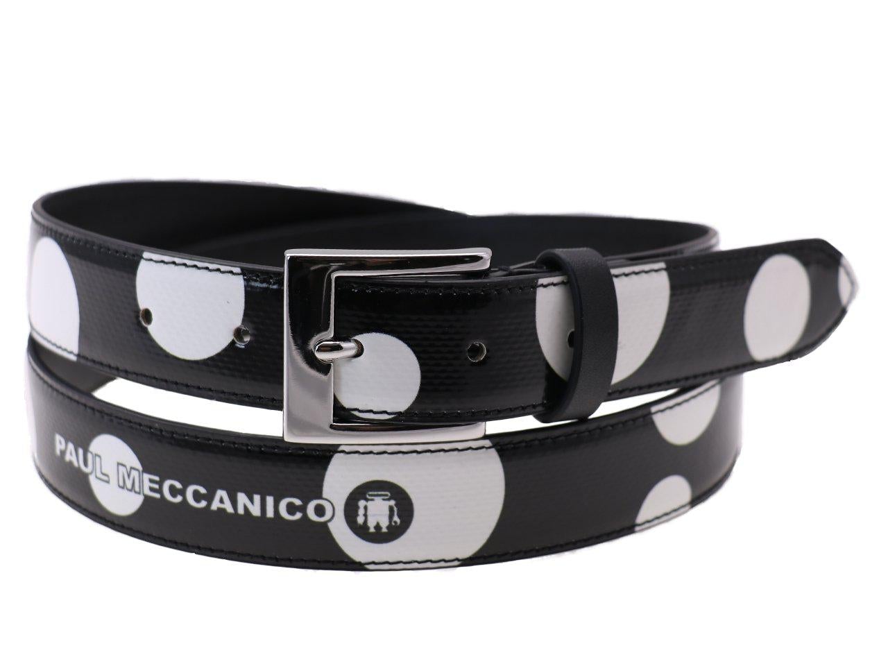 WOMAN'S BELT BLACK AND WHITE COLOURS POIS FANTASY MADE OF LORRY TARPAULIN - Unique Pieces Paul Meccanico