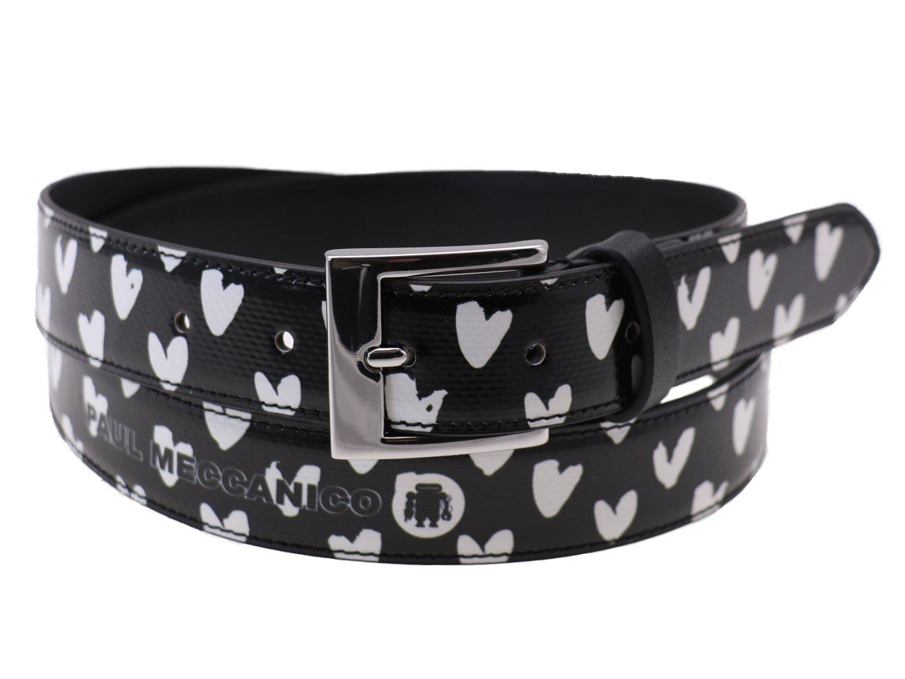 WOMAN'S BELT BLACK AND WHITE COLOURS WITH HEARTS PRINT MADE OF LORRY TARPAULIN - Unique Pieces Paul Meccanico