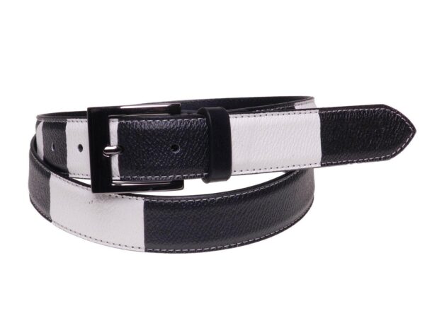 WOMAN'S BELT BLACK AND WHITE GEOMETRIC FANTASY MADE OF HAMMERED FAUX LEATHER. - Paul Meccanico