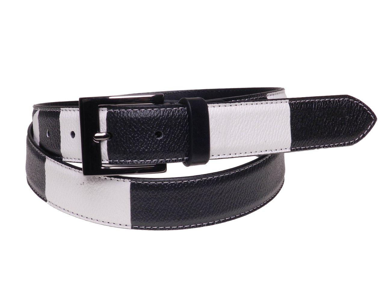 WOMAN'S BELT BLACK AND WHITE GEOMETRIC FANTASY MADE OF HAMMERED FAUX LEATHER. - Paul Meccanico