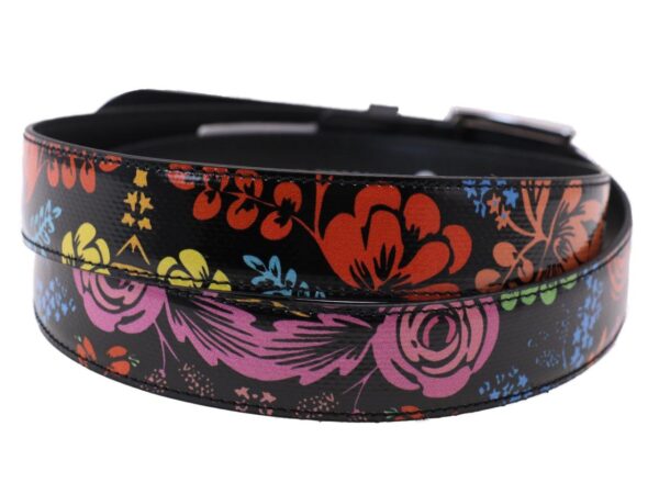 WOMAN'S BELT BLACK COLOUR FLORAL FANTASY MADE OF LORRY TARPAULIN - Unique Pieces Paul Meccanico