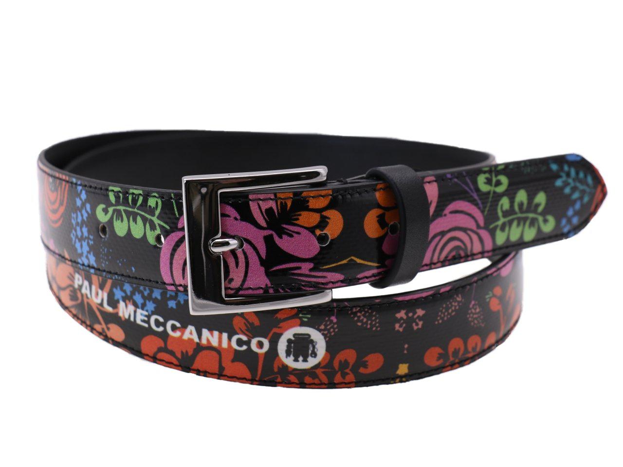 WOMAN'S BELT BLACK COLOUR FLORAL FANTASY MADE OF LORRY TARPAULIN - Unique Pieces Paul Meccanico