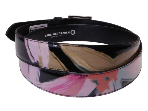 WOMAN'S BELT BLACK COLOUR FLORAL FANTASY SHADED EFFECT MADE OF LORRY TARPAULIN - Unique Pieces Paul Meccanico