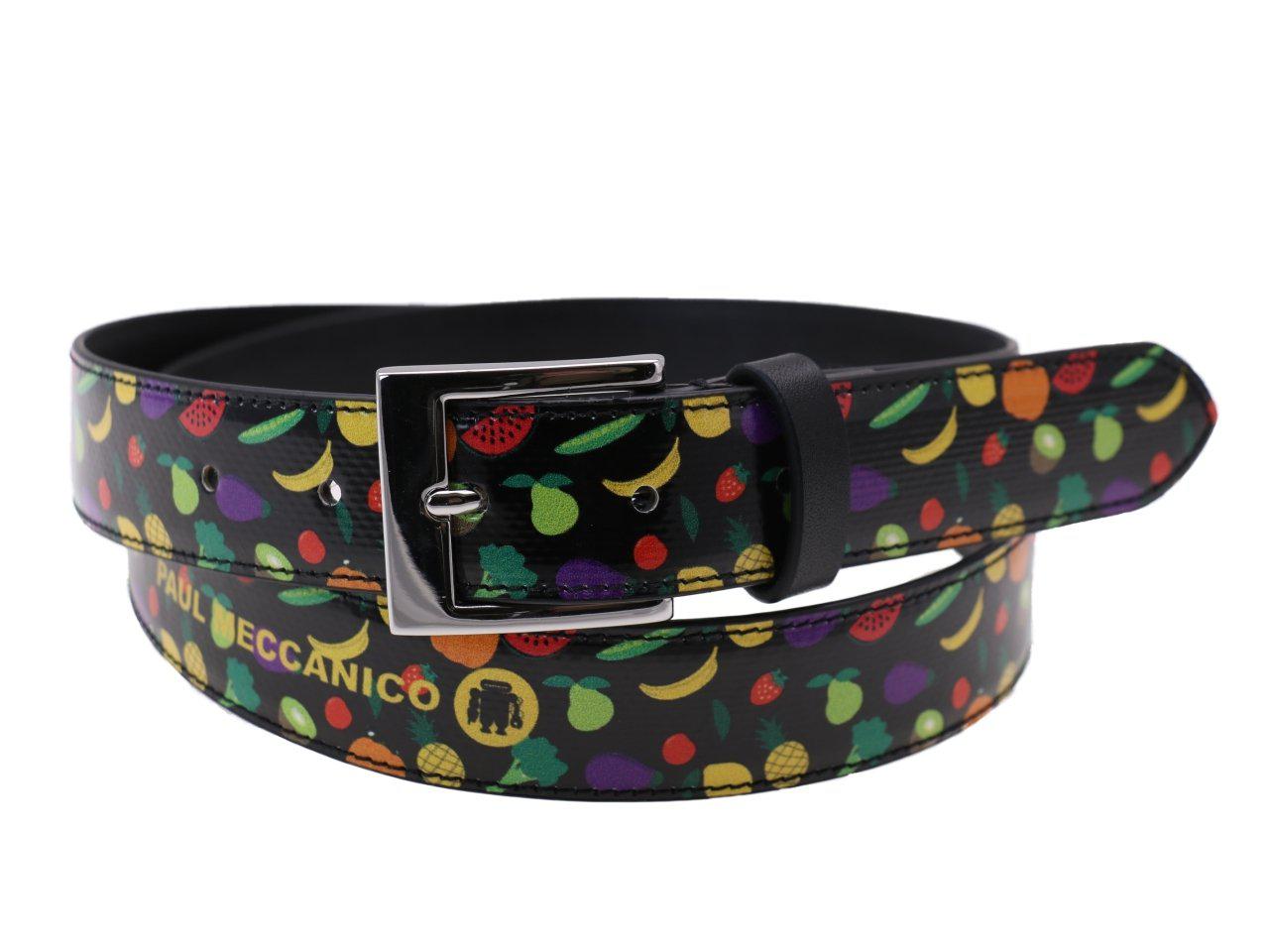 WOMAN'S BELT BLACK COLOUR "FRUITS" MADE OF LORRY TARPAULIN - Unique Pieces Paul Meccanico