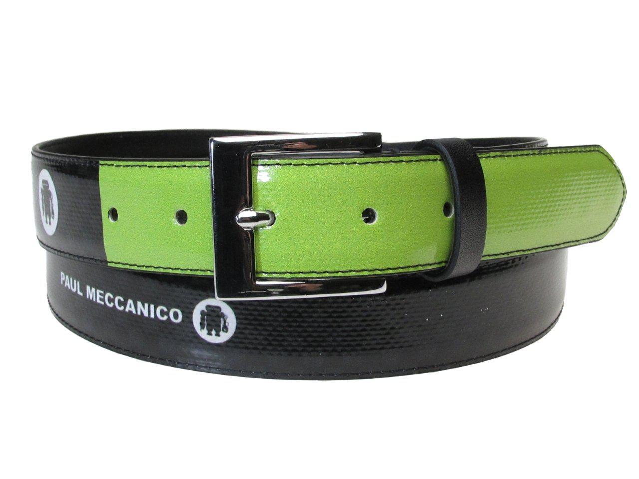 WOMAN'S BELT BLACK, GREY AND GREEN GEOMETRIC FANTASY MADE OF LORRY TARPAULIN - Unique Pieces Paul Meccanico