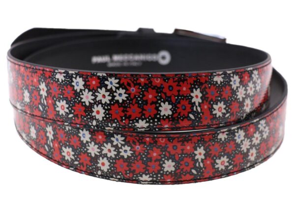 WOMAN'S BELT BLACK, RED AND WHITE FLORAL FANTASY MADE OF LORRY TARPAULIN - Unique Pieces Paul Meccanico