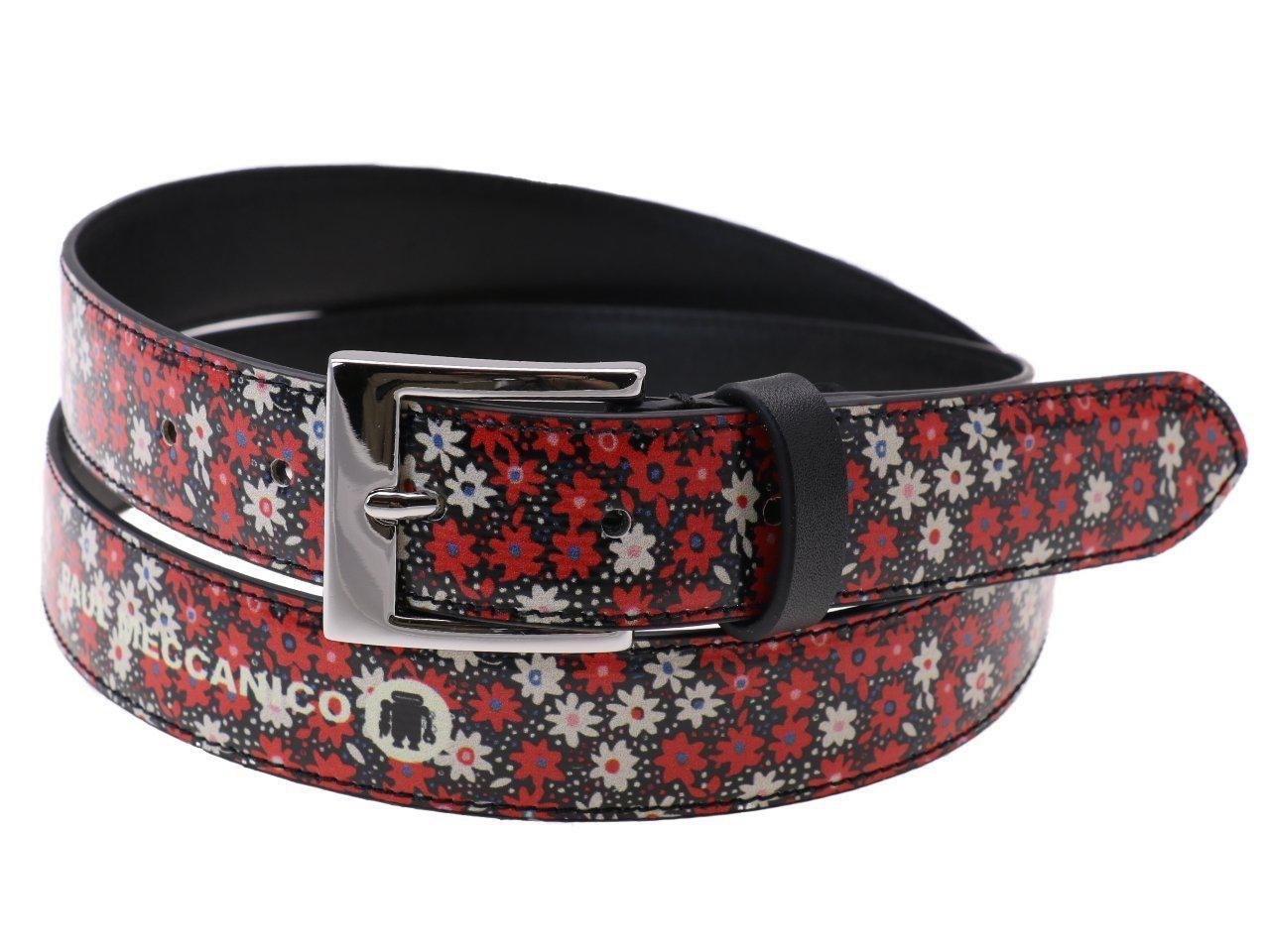 WOMAN'S BELT BLACK, RED AND WHITE FLORAL FANTASY MADE OF LORRY TARPAULIN - Unique Pieces Paul Meccanico