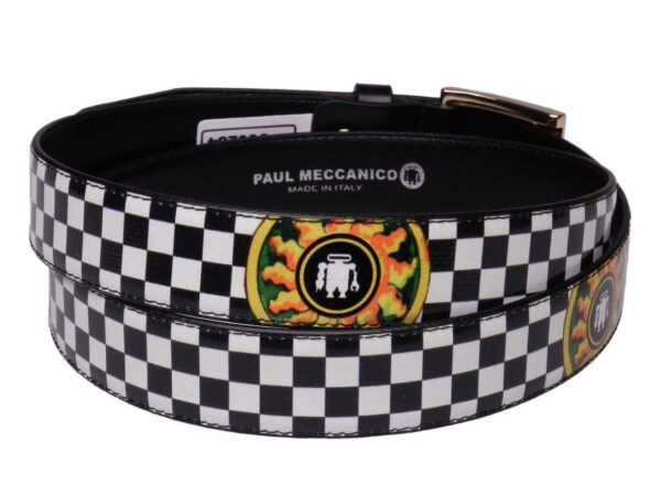 WOMAN'S BELT BLACK & WHITE COLOURS WITH CHESS FANTASY MADE OF LORRY TARPAULIN. - Unique Pieces Paul Meccanico