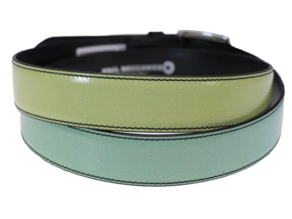 WOMAN'S BELT GREEN AND LIGHT BLUE COLOURS SHADED EFFECT MADE OF LORRY TARPAULIN. - Unique Pieces Paul Meccanico