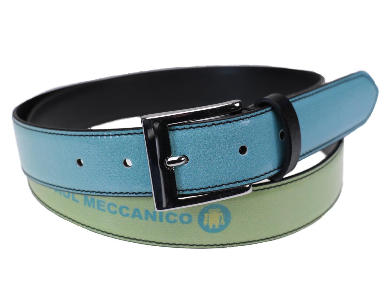 WOMAN'S BELT GREEN AND LIGHT BLUE COLOURS SHADED EFFECT MADE OF LORRY TARPAULIN. - Unique Pieces Paul Meccanico