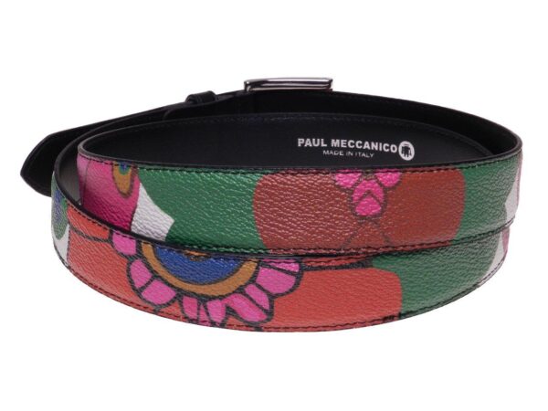 WOMAN'S BELT MULTICOLOR FLORAL FANTASY MADE OF HAMMERED FAUX LEATHER. - Paul Meccanico