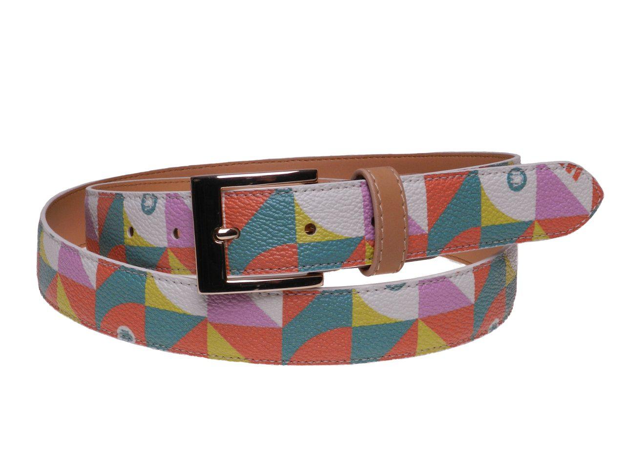 WOMAN'S BELT MULTICOLOR WITH GEOMETRIC FANTASY MADE OF HAMMERED FAUX LEATHER. - Paul Meccanico