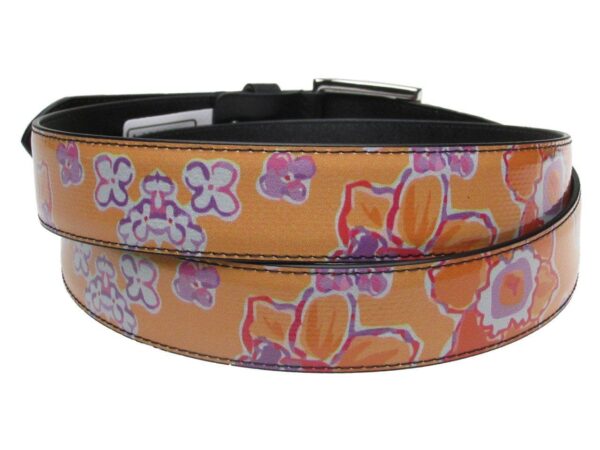 WOMAN'S BELT ORANGE COLOUR FLORAL FANTASY FANTASY MADE OF LORRY TARPAULIN - Unique Pieces Paul Meccanico