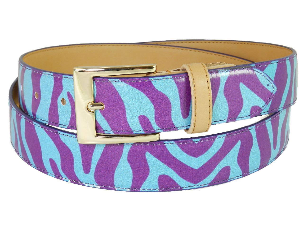 WOMAN'S BELT PAUL MECCANICO. LIGHT BLUE AND VIOLET COLORS WITH ZEBRA FANTASY. - Paul Meccanico
