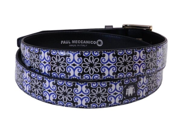 WOMAN'S BELT PAUL MECCANICO MAJOLICA FANTASY BLUE AND BLACK COLOURS - Paul Meccanico