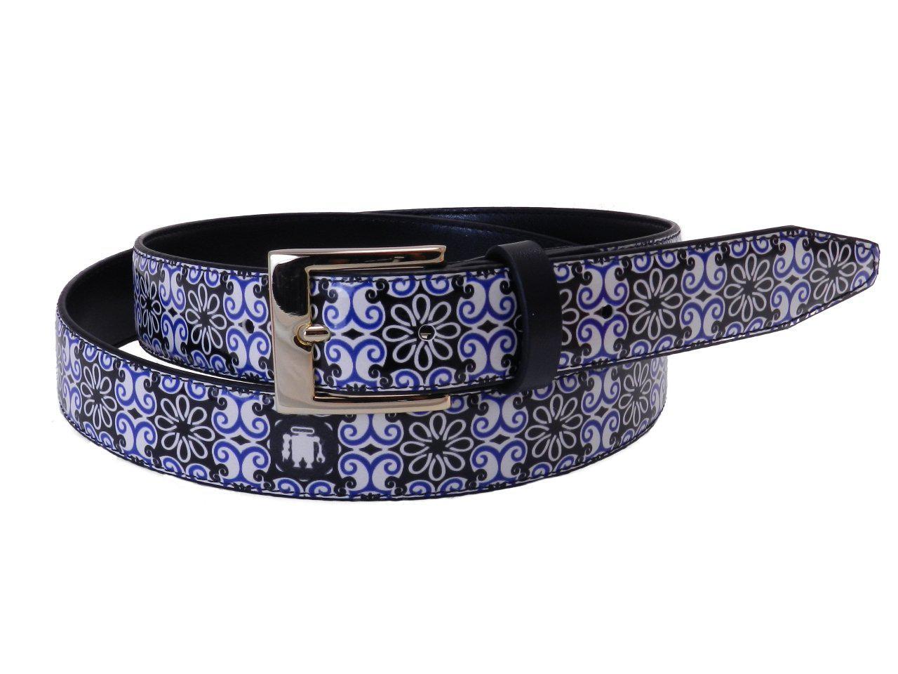 WOMAN'S BELT PAUL MECCANICO MAJOLICA FANTASY BLUE AND BLACK COLOURS - Paul Meccanico