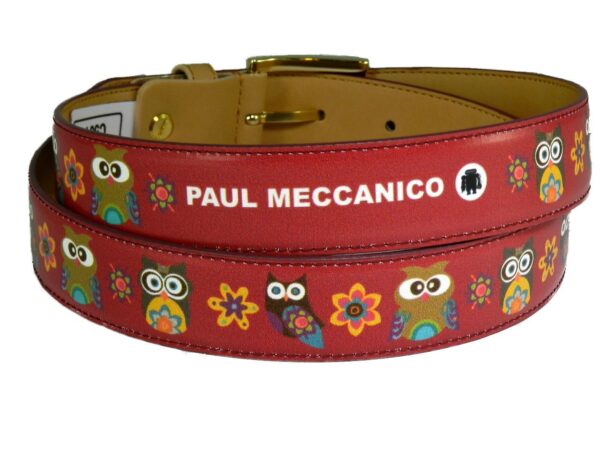 WOMAN'S BELT PAUL MECCANICO. RED COLOUR OWLS FANTASY. - Paul Meccanico