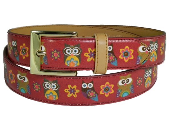 WOMAN'S BELT PAUL MECCANICO. RED COLOUR OWLS FANTASY. - Paul Meccanico