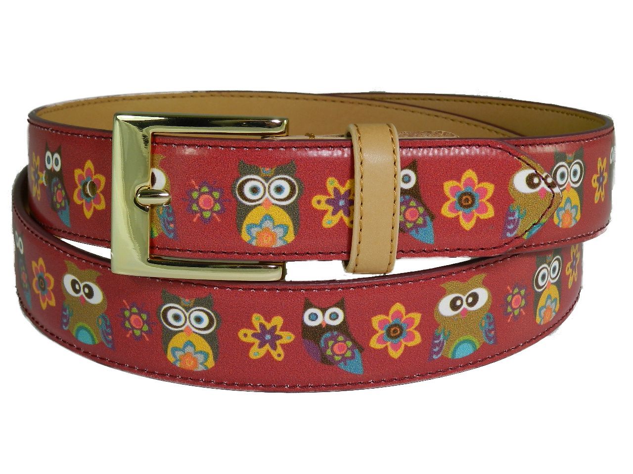 WOMAN'S BELT PAUL MECCANICO. RED COLOUR OWLS FANTASY. - Paul Meccanico