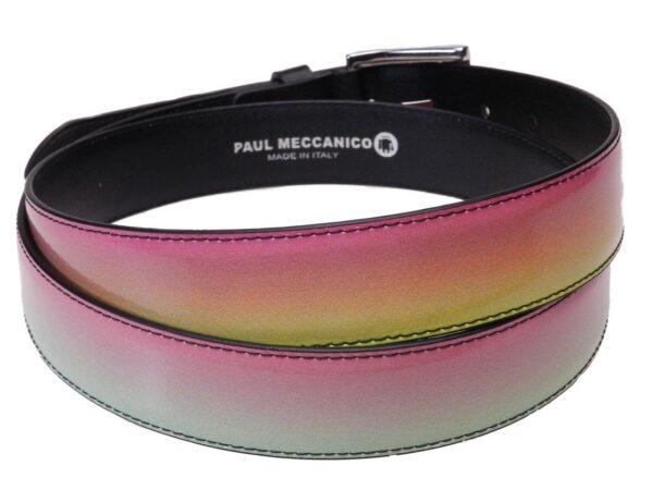 WOMAN'S BELT PINK, GREEN AND YELLOW WITH SHADED EFFECT MADE OF LORRY TARPAULIN - Unique Pieces Paul Meccanico