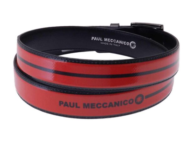 WOMAN'S BELT RED AND BLACK COLOURS MADE OF LORRY TARPAULIN. - Paul Meccanico